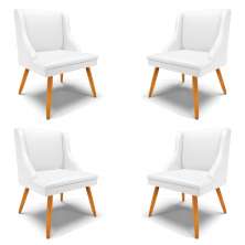 Kit 4 Cadeiras Decorativas Sala de Jantar Pés Palito de Madeira Firenze PU Branco Fosco/Natural G19 - Gran Belo