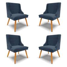 Kit 4 Cadeiras Decorativas Sala de Jantar Pés Palito de Madeira Firenze Suede Azul Marinho/Natural G19 - Gran Belo