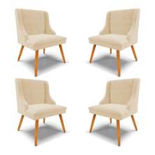 Kit 4 Cadeiras Decorativas Sala de Jantar Pés Palito de Madeira Firenze Suede Bege/Natural G19 - Gran Belo