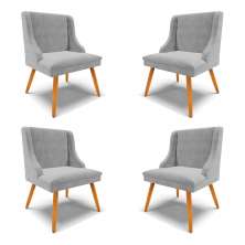 Kit 4 Cadeiras Decorativas Sala de Jantar Pés Palito de Madeira Firenze Suede Cinza/Natural G19 - Gran Belo