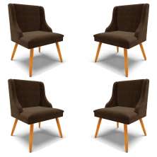 Kit 4 Cadeiras Decorativas Sala de Jantar Pés Palito de Madeira Firenze Suede Marrom/Natural G19 - Gran Belo