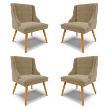 Kit 4 Cadeiras Decorativas Sala de Jantar Pés Palito de Madeira Firenze Suede Nude/Natural G19 - Gran Belo