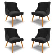 Kit 4 Cadeiras Decorativas Sala de Jantar Pés Palito de Madeira Firenze Suede Preto/Natural G19 - Gran Belo