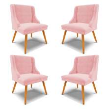 Kit 4 Cadeiras Decorativas Sala de Jantar Pés Palito de Madeira Firenze Suede Rosa Bebê/Natural G19 - Gran Belo