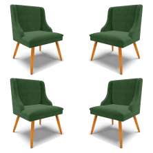 Kit 4 Cadeiras Decorativas Sala de Jantar Pés Palito de Madeira Firenze Suede Verde Esmeralda/Natural G19 - Gran Belo
