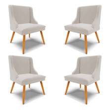 Kit 4 Cadeiras Decorativas Sala de Jantar Pés Palito de Madeira Firenze Veludo Cinza/Natural G19 - Gran Belo