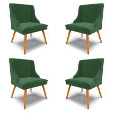 Kit 4 Cadeiras Decorativas Sala de Jantar Pés Palito de Madeira Firenze Veludo Verde/Natural G19 - Gran Belo