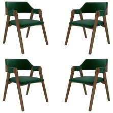 Kit 4 Cadeiras Sala de Jantar e Jogos Carteados Madeira Maciça Poker Veludo Verde/Nogueira G42 - Gran Belo