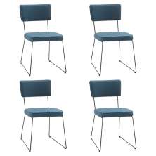 Kit 4 Cadeiras de Jantar Decorativa Base Aço Preto Luigi Linho Azul Jeans - Gran Belo