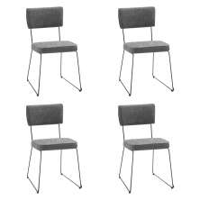 Kit 4 Cadeiras de Jantar Decorativa Base Aço Preto Luigi Linho Cinza G17 - Gran Belo