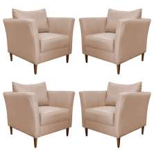 Kit 4 Poltronas Decorativa Sala de Estar Pés Palito Lubbock Couro Bege G58 - Gran Belo