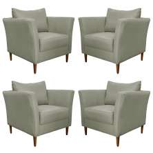 Kit 4 Poltronas Decorativa Sala de Estar Pés Palito Lubbock Couro Fendi G58 - Gran Belo