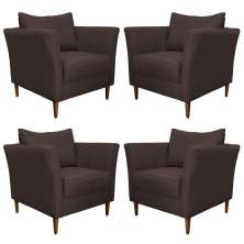 Kit 4 Poltronas Decorativa Sala de Estar Pés Palito Lubbock Couro Marrom G58 - Gran Belo