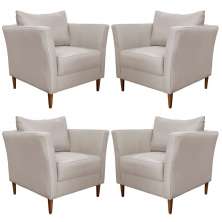Kit 4 Poltronas Decorativa Sala de Estar Pés Palito Lubbock Couro Off White G58 - Gran Belo