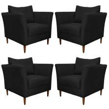 Kit 4 Poltronas Decorativa Sala de Estar Pés Palito Lubbock Couro Preto G58 - Gran Belo