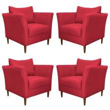 Kit 4 Poltronas Decorativa Sala de Estar Pés Palito Lubbock Couro Vermelho G58 - Gran Belo