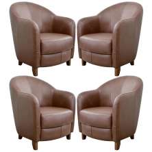 Kit 4 Poltronas Decorativas Sala de Estar Pés Madeira Kairós Couro Caramelo G03 - Gran Belo