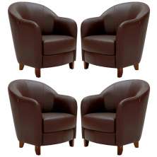 Kit 4 Poltronas Decorativas Sala de Estar Pés Madeira Kairós Couro Chocolate G03 - Gran Belo