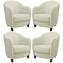 Kit 4 Poltronas Decorativas Sala de Estar Pés Madeira Kairós Couro Off White G03 - Gran Belo