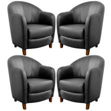 Kit 4 Poltronas Decorativas Sala de Estar Pés Madeira Kairós Couro Preto G03 - Gran Belo