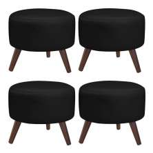 Kit 4 Puffs Decorativos Redondo Pés Palito Couro Preto G58 - Gran Belo