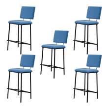 Kit 5 Banquetas Fixa Decorativa Base de Aço Marcius Linho Azul Jeans G17 - Gran Belo