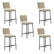 Kit 5 Banquetas Fixa Decorativa Base de Aço Marcius Linho Bege G17 - Gran Belo