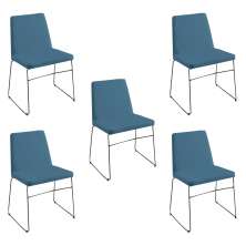 Kit 5 Cadeiras Decorativa Sala de Jantar Anne Linho Azul G17 - Gran Belo