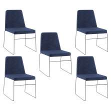 Kit 5 Cadeiras Decorativa Sala de Jantar Anne Linho Azul Marinho G17 - Gran Belo