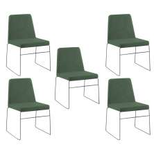 Kit 5 Cadeiras Decorativa Sala de Jantar Anne Linho Verde G17 - Gran Belo