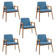 Kit 5 Cadeiras Decorativa Sala de Jantar Sidnei Linho Azul G17 - Gran Belo