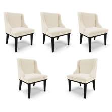 Kit 5 Cadeiras Decorativas Sala de Jantar Base Fixa de Madeira Firenze Linho Bege/Preto G19 - Gran Belo