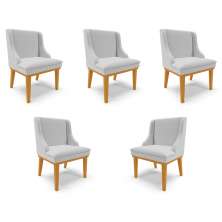 Kit 5 Cadeiras Decorativas Sala de Jantar Base Fixa de Madeira Firenze Linho Cinza/Castanho G19 - Gran Belo