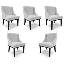 Kit 5 Cadeiras Decorativas Sala de Jantar Base Fixa de Madeira Firenze Linho Cinza/Preto G19 - Gran Belo