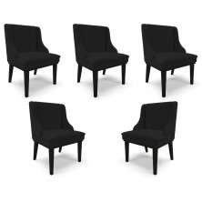 Kit 5 Cadeiras Decorativas Sala de Jantar Base Fixa de Madeira Firenze Linho Preto G19 - Gran Belo