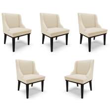 Kit 5 Cadeiras Decorativas Sala de Jantar Base Fixa de Madeira Firenze PU Bege/Preto G19 - Gran Belo