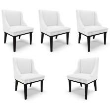 Kit 5 Cadeiras Decorativas Sala de Jantar Base Fixa de Madeira Firenze PU Branco Fosco/Preto G19 - Gran Belo