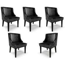 Kit 5 Cadeiras Decorativas Sala de Jantar Base Fixa de Madeira Firenze PU Preto Brilho G19 - Gran Belo