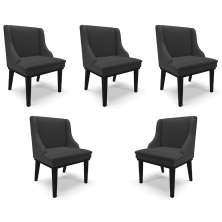 Kit 5 Cadeiras Decorativas Sala de Jantar Base Fixa de Madeira Firenze PU Preto Fosco G19 - Gran Belo