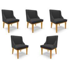 Kit 5 Cadeiras Decorativas Sala de Jantar Base Fixa de Madeira Firenze PU Preto Fosco/Castanho G19 - Gran Belo