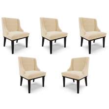 Kit 5 Cadeiras Decorativas Sala de Jantar Base Fixa de Madeira Firenze Suede Bege/Preto G19 - Gran Belo