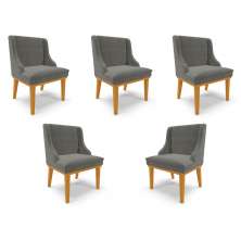 Kit 5 Cadeiras Decorativas Sala de Jantar Base Fixa de Madeira Firenze Suede Grafite/Castanho G19 - Gran Belo
