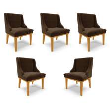 Kit 5 Cadeiras Decorativas Sala de Jantar Base Fixa de Madeira Firenze Suede Marrom/Castanho G19 - Gran Belo