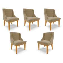 Kit 5 Cadeiras Decorativas Sala de Jantar Base Fixa de Madeira Firenze Suede Nude/Castanho G19 - Gran Belo