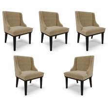 Kit 5 Cadeiras Decorativas Sala de Jantar Base Fixa de Madeira Firenze Suede Nude/Preto G19 - Gran Belo