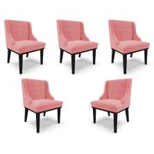 Kit 5 Cadeiras Decorativas Sala de Jantar Base Fixa de Madeira Firenze Suede Rosê/Preto G19 - Gran Belo