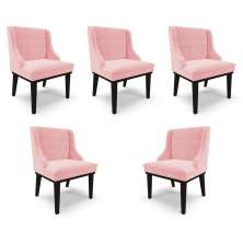 Kit 5 Cadeiras Decorativas Sala de Jantar Base Fixa de Madeira Firenze Suede Rosa Bebê/Preto G19 - Gran Belo
