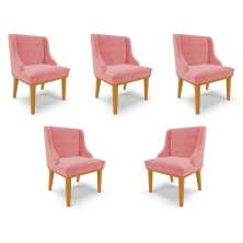 Kit 5 Cadeiras Decorativas Sala de Jantar Base Fixa de Madeira Firenze Suede Rose/Castanho G19 - Gran Belo