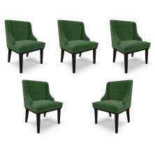 Kit 5 Cadeiras Decorativas Sala de Jantar Base Fixa de Madeira Firenze Suede Verde Esmeralda/Preto G19 - Gran Belo