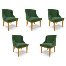 Kit 5 Cadeiras Decorativas Sala de Jantar Base Fixa de Madeira Firenze Suede Verde/Castanho G19 - Gran Belo